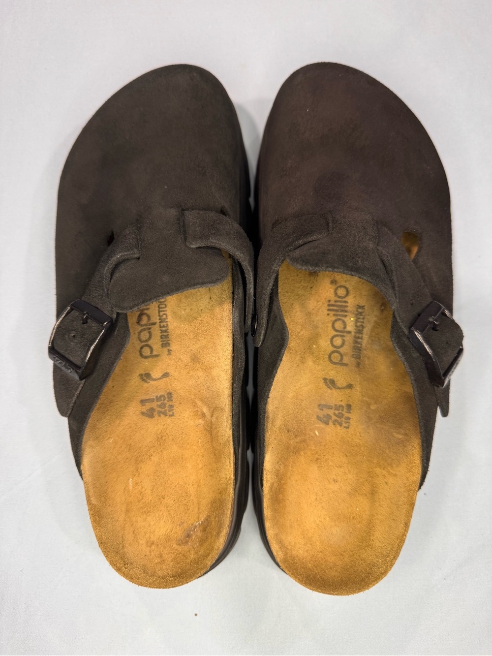 Papillio Men's Dark Brown Suede Slip-On Clogs with Buckle Women US-8 / 8.5